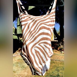 Michael Kors Brown and White Zebra Print One Piece Swimsuit